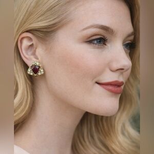 Vintage Monet Garnet Rhinestone Clip-On Earrings